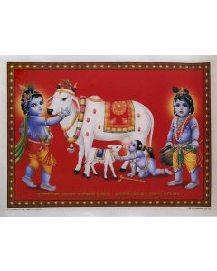 Krishna, Balram with Cow (Poster Size: 20"X16")